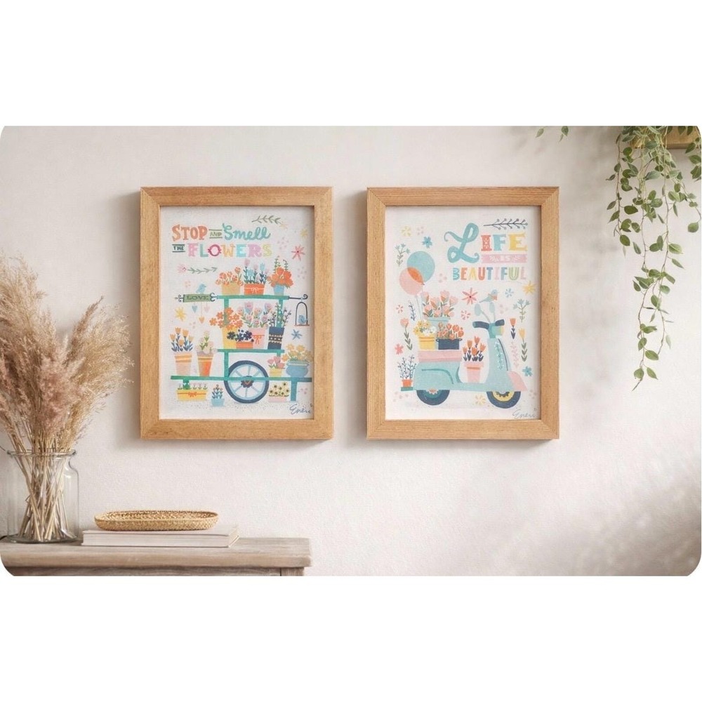 Stupell Ind Floral Cart Wall Art Wood Framed Prints Irene Chan Cottagecore Retro